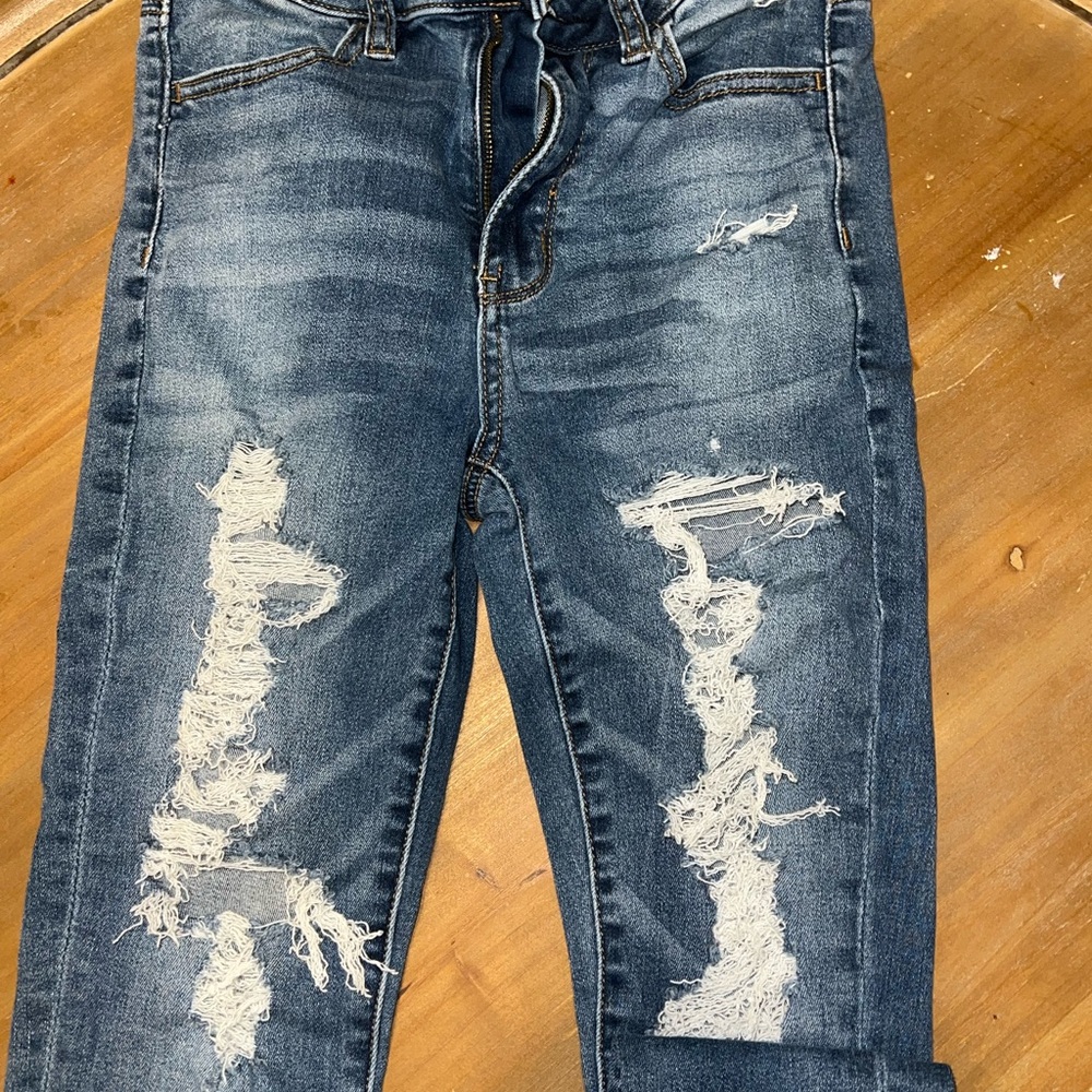 American Eagle Outfitters Blue Skinny Jeans with Distressed Details